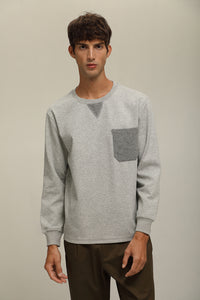 Cotton Mixed Texture Long-Sleeved T-Shirt (GY)