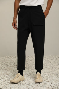 (P50BK) Cotton Elasticated Tapered Trousers